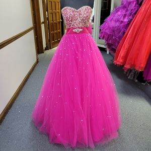 MORI LEE CERISE BALLGOWN DRESS